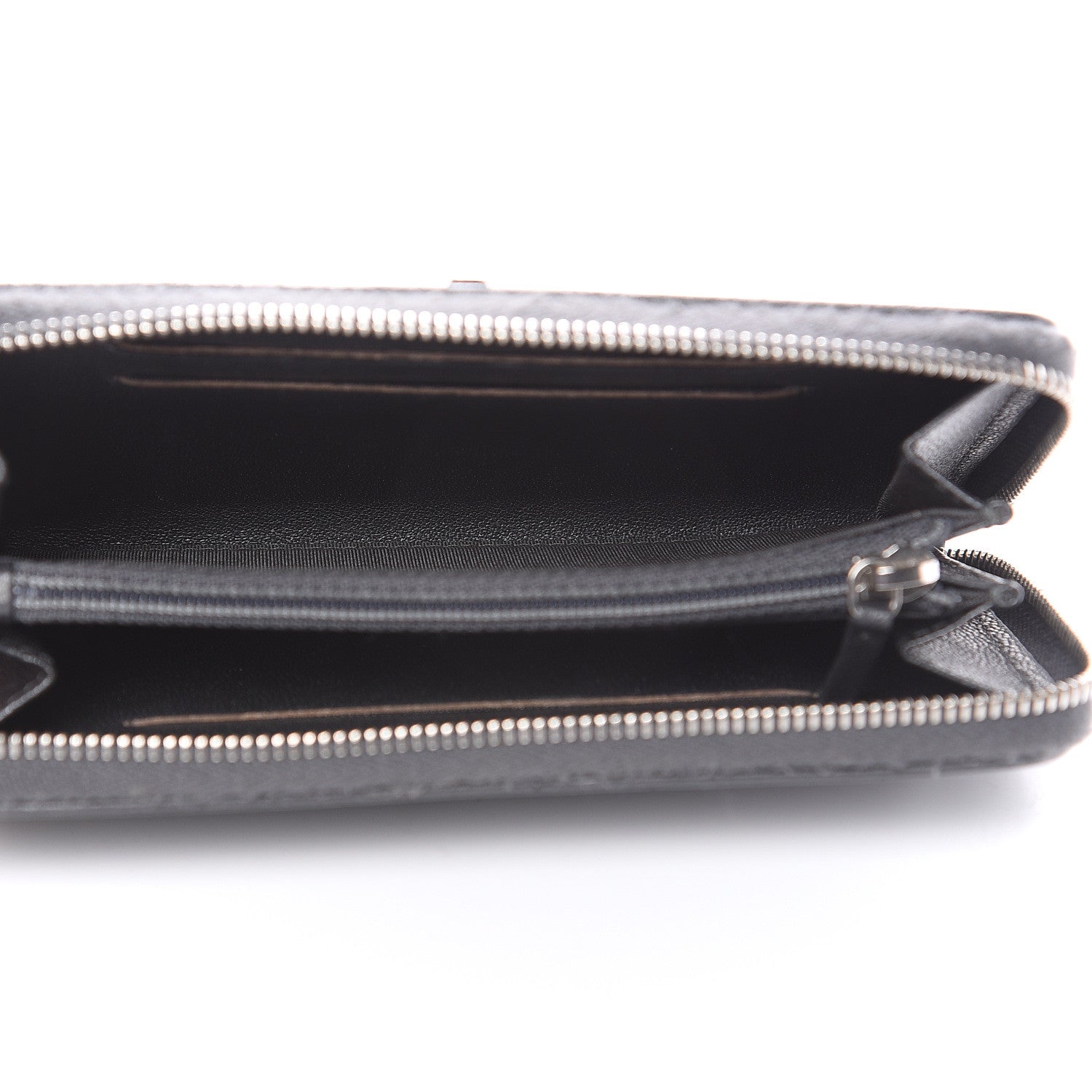 Chanel Sheepskin Chevron Quilted Mademoiselle Vintage Zip Around Wallet Grey 5 of 15