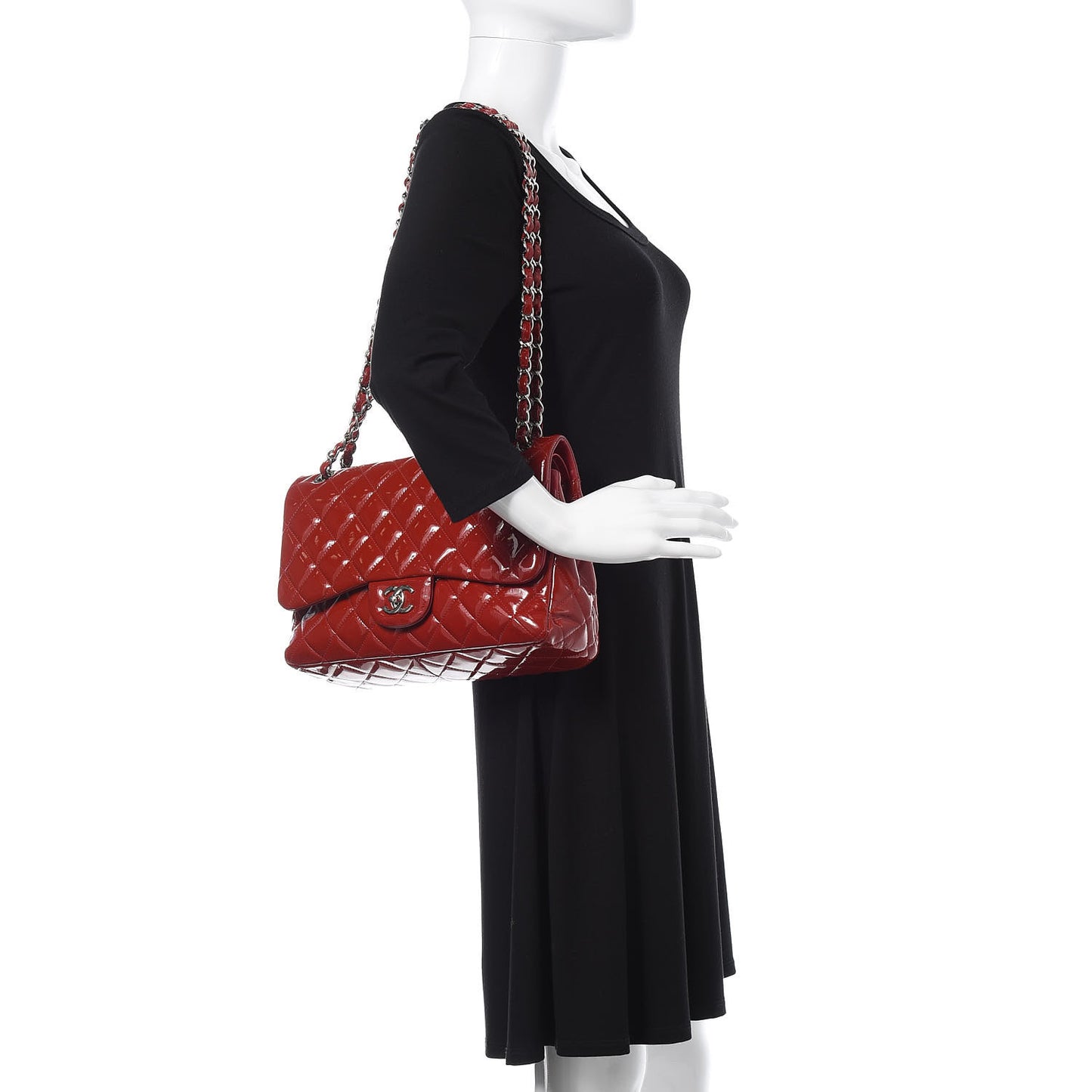 Patent Quilted Jumbo Double Flap Dark Red