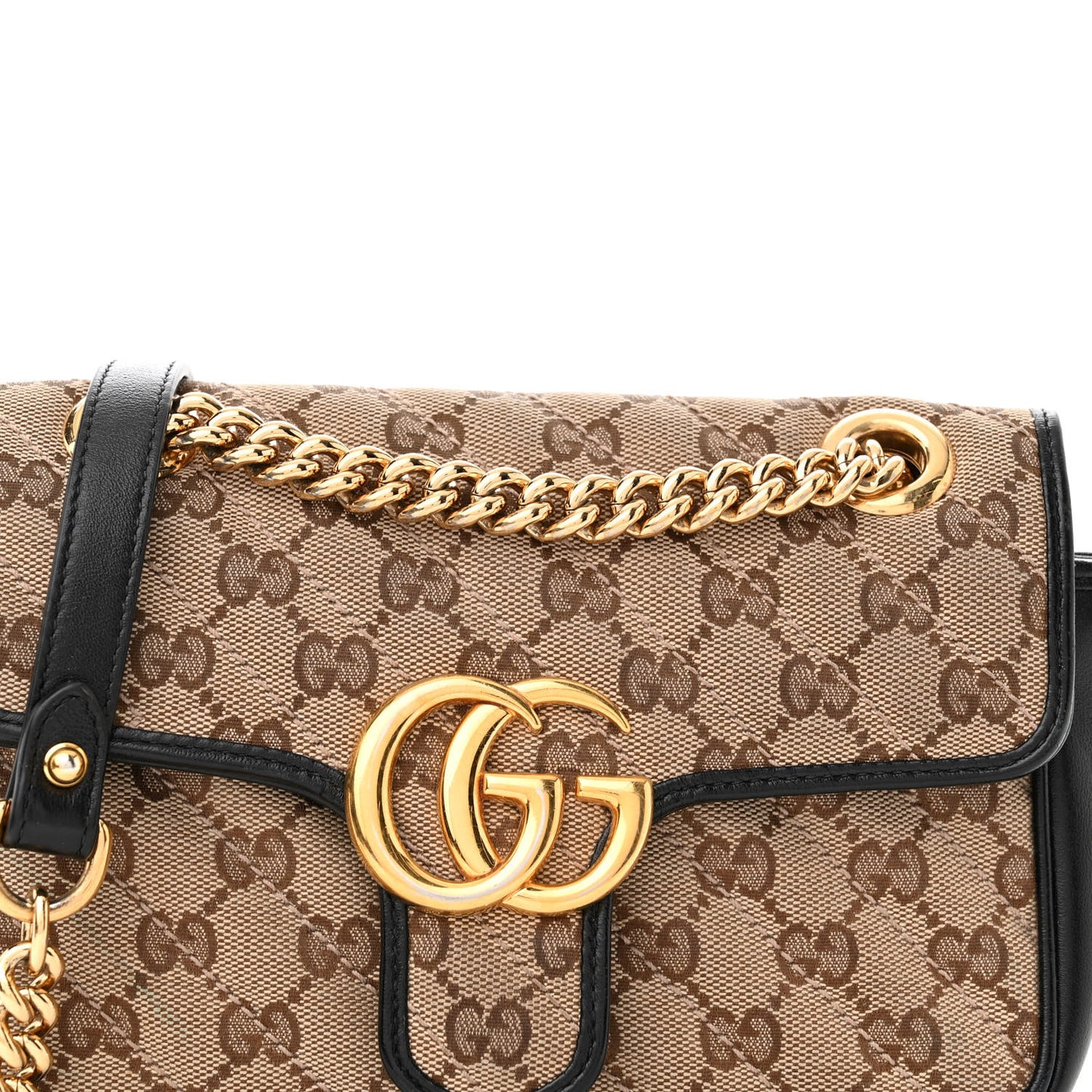 Monogram Matelasse Diagonal Mini GG Marmont Shoulder Bag Beige Black