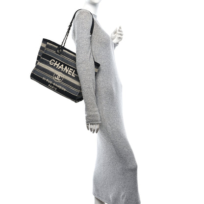Chanel Striped Canvas Small Deauville Tote Dark Grey 2 of 11
