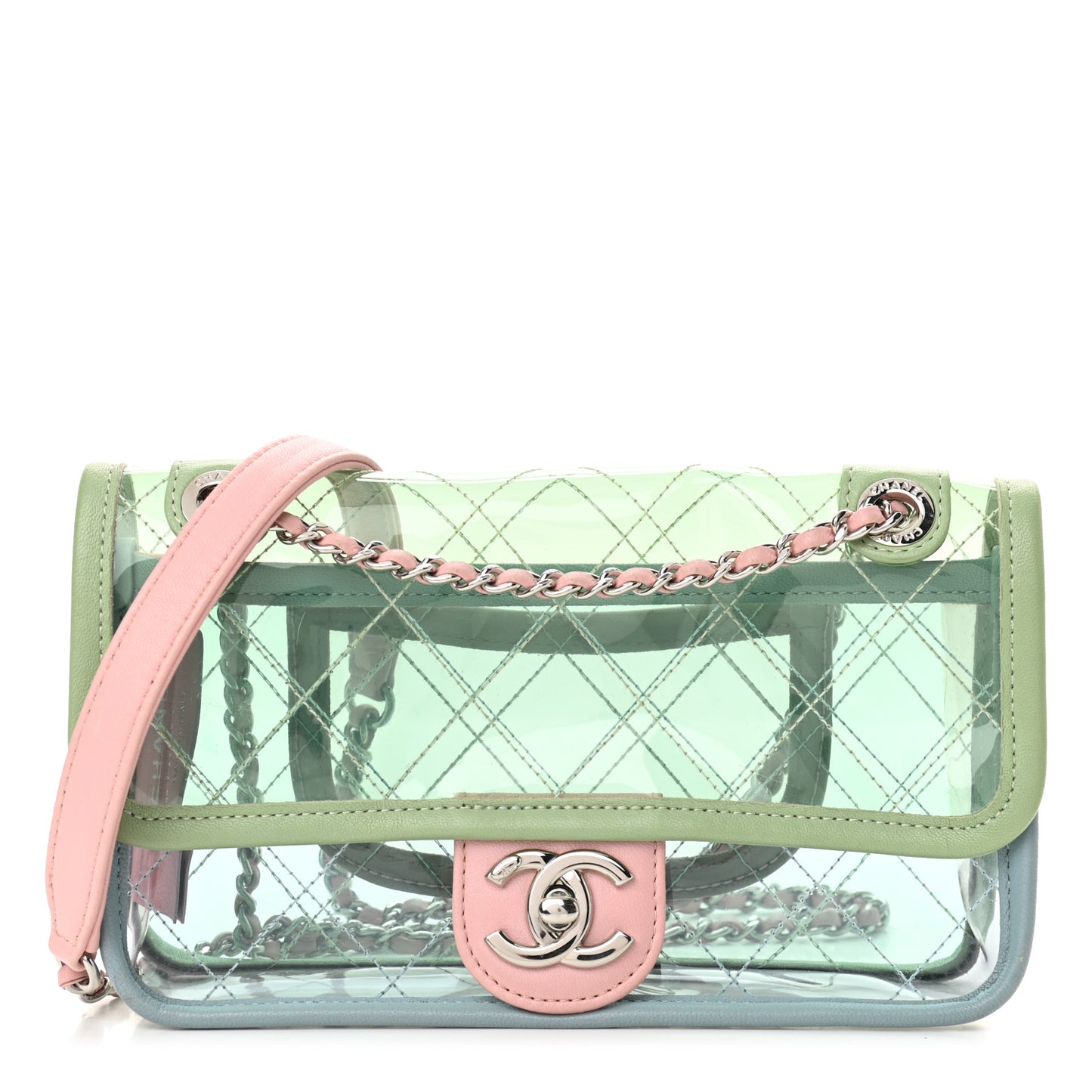 Lambskin PVC Quilted Mini Coco Splash Flap Blue Green