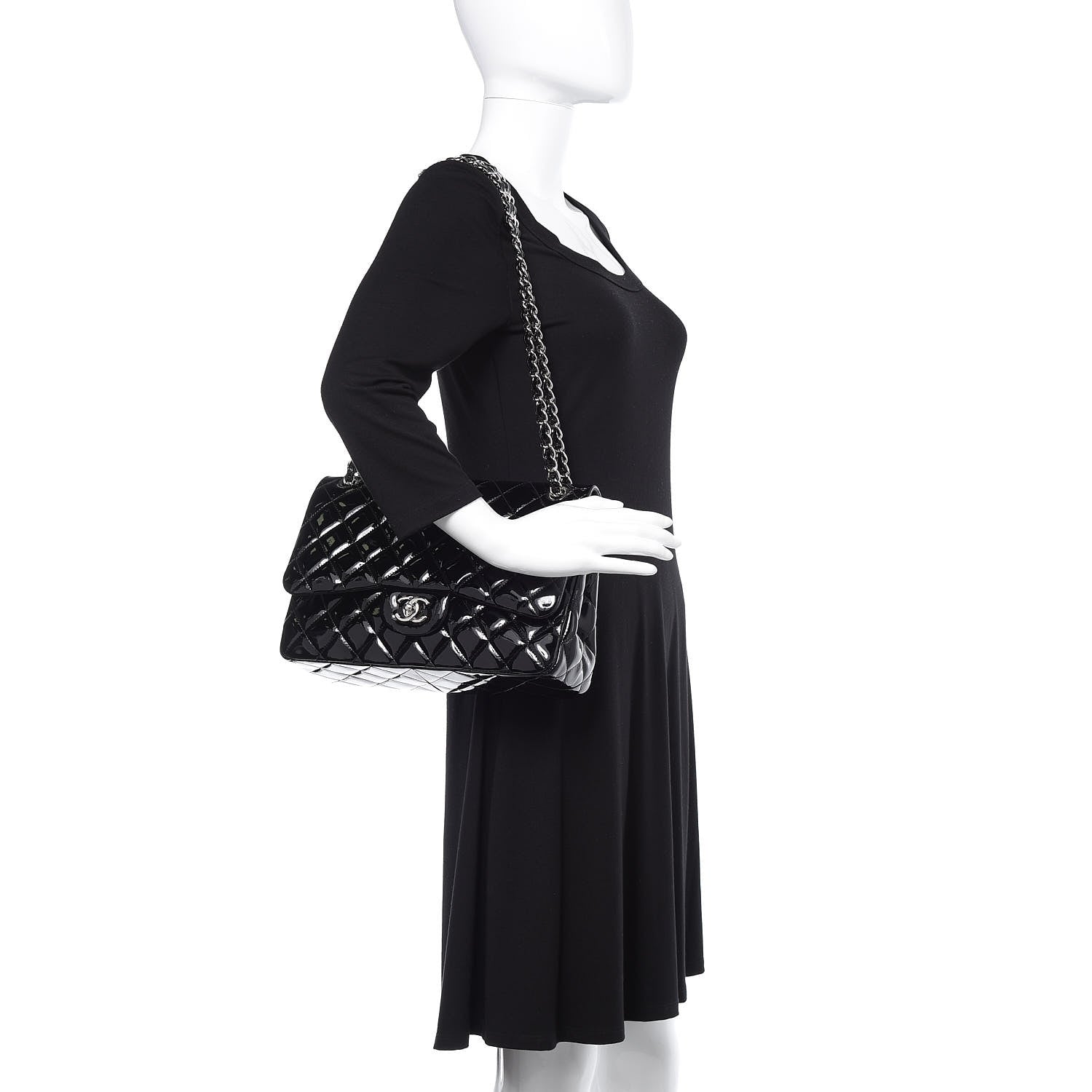 Chanel Patent Quilted Jumbo Double Flap Black 2 of 10