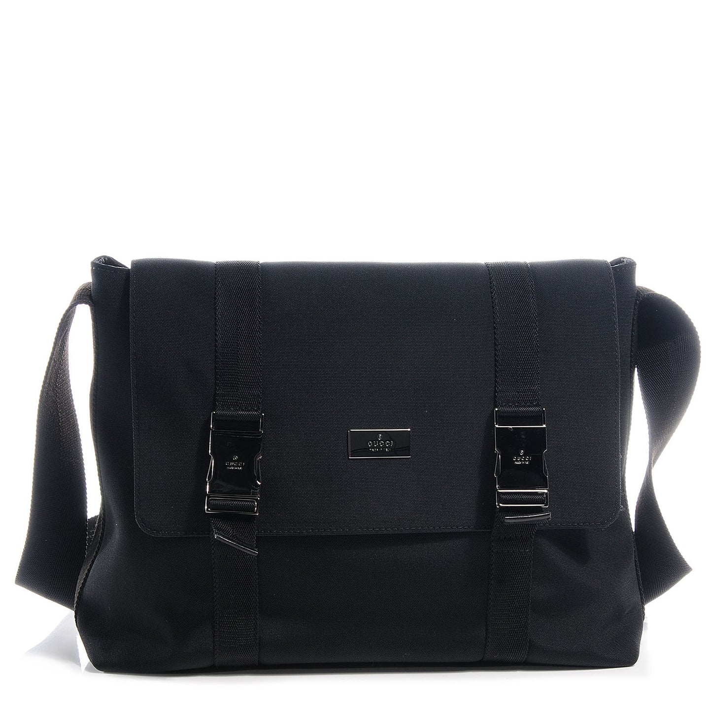 Nylon Medium Double Buckle Flap Messenger Bag Black