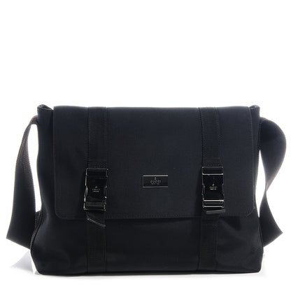 Gucci Nylon Medium Double Buckle Flap Messenger Bag Black 1 of 8