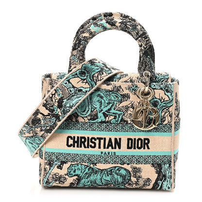 Christian Dior Raffia Toile De Jouy Sauvage Embroidered Medium Lady D-Lite Aquamarina 1 of 9
