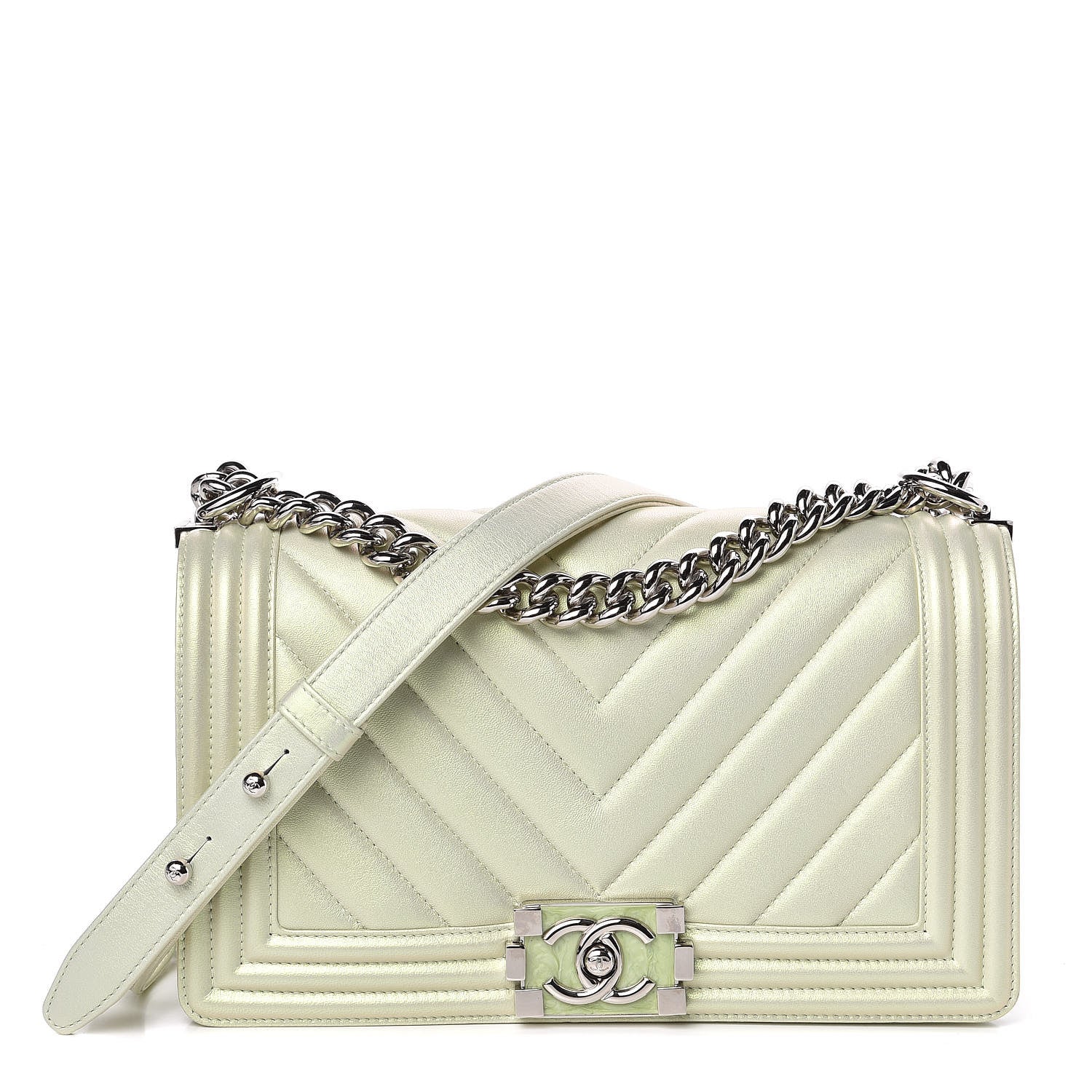 Chanel Iridescent Lambskin Chevron Quilted Medium Boy Flap Green 1 of 11