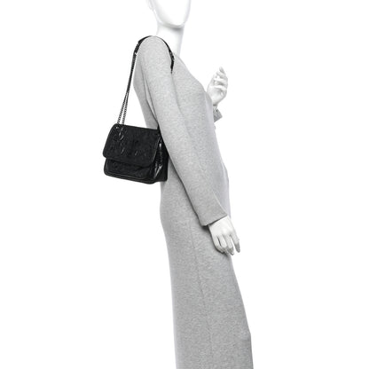 Saint Laurent Crinkled Calfskin Matelasse Monogram Baby Niki Chain Satchel Black 2 of 10