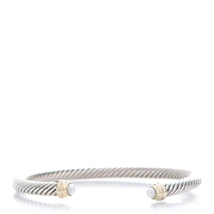 David Yurman Sterling Silver 14K Yellow Gold Pearl 5mm Cable Classics Bracelet 1 of 5