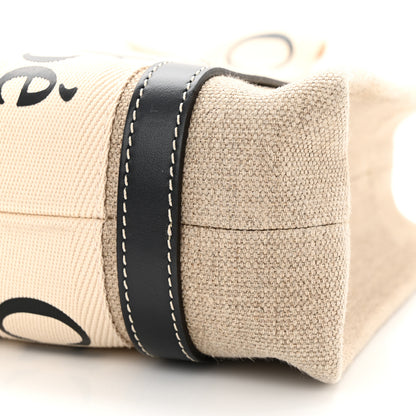 Chloe Linen Calfskin Small Woody Ribbon Tote White Black 11 of 11
