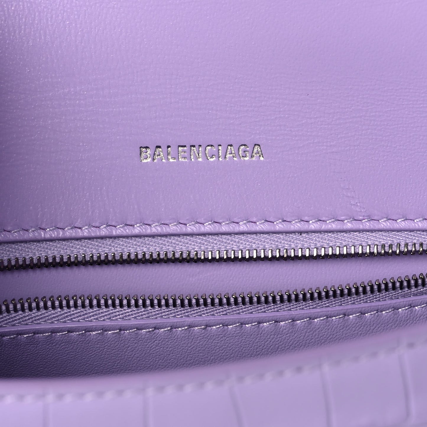 Shiny Calfskin Crocodile Embossed Small Hourglass Top Handle Bag Lilac