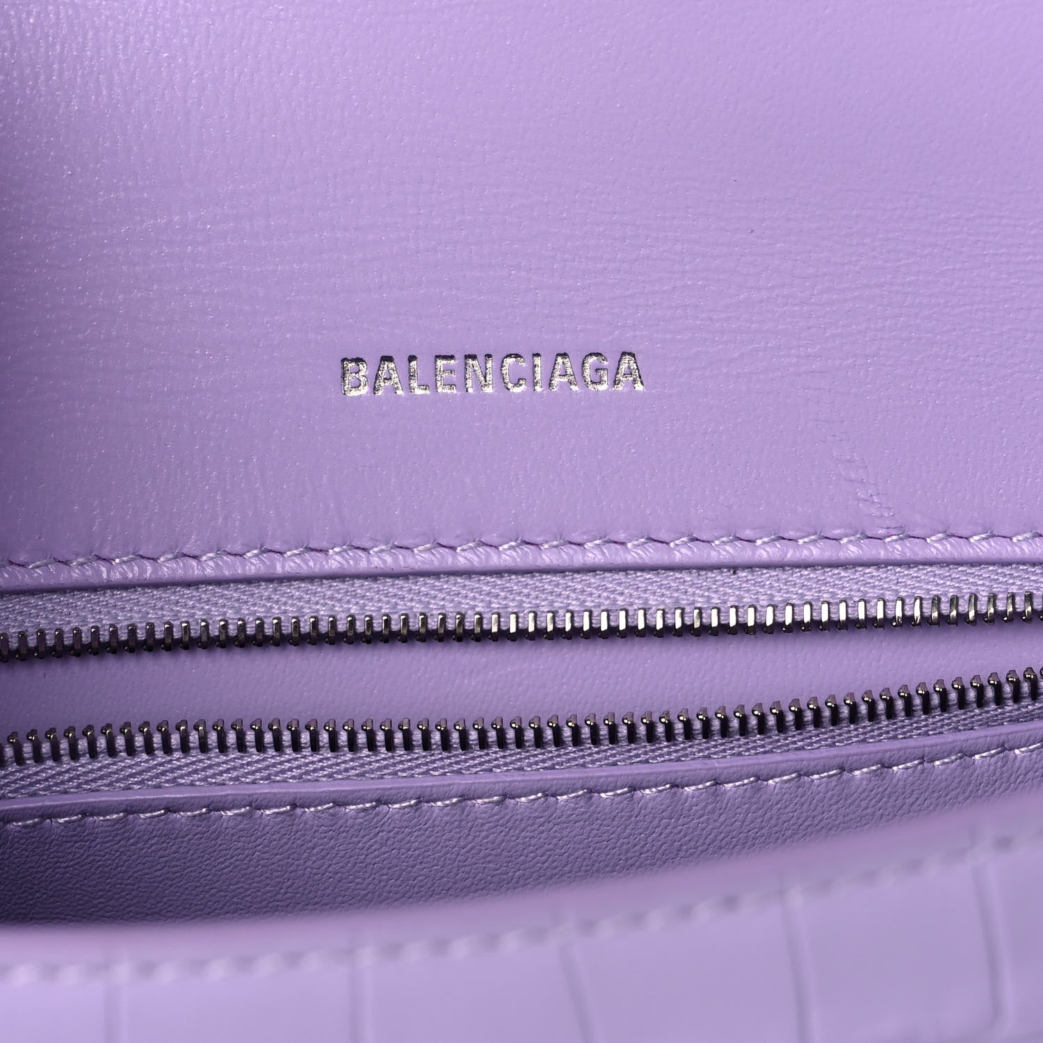 Balenciaga Shiny Calfskin Crocodile Embossed Small Hourglass Top Handle Bag Lilac 6 of 10
