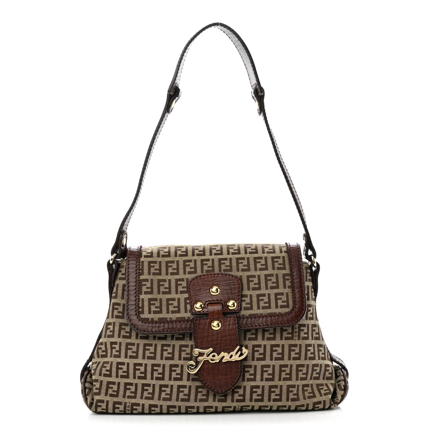 Fendi Zucchino Logo Shoulder Bag Tobacco 1 of 12