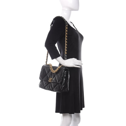 Chanel Shiny Crumpled Calfskin Quilted Large Chanel 19 Flap Black 2 of 11