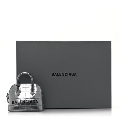 Balenciaga Metallic Calfskin Logo Crocodile Embossed Mini Ville Top Handle Bag Silver Black 12 of 12