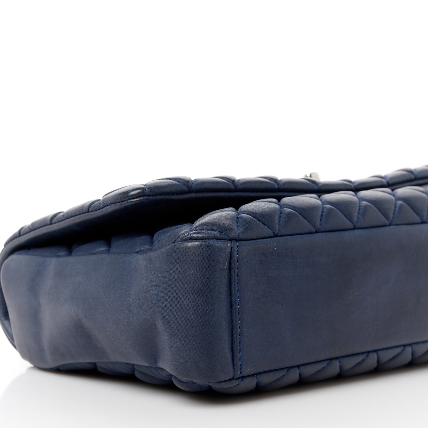 Iridescent Calfskin Quilted Large New Bubble Flap Navy