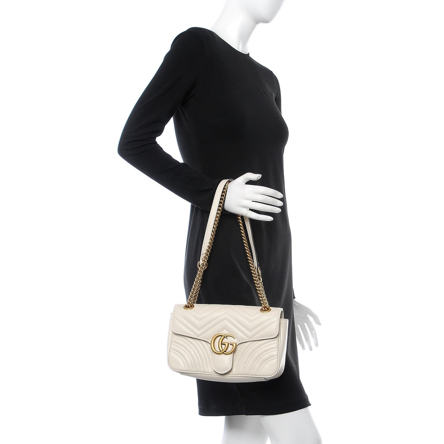 Calfskin Matelasse Small GG Marmont Shoulder Bag White