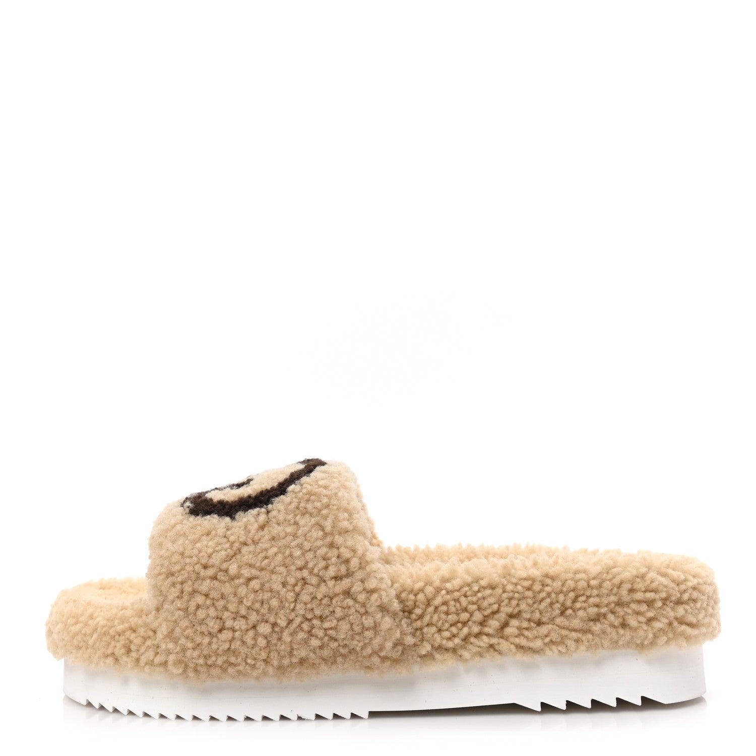 Gucci Shearling Womens Eileen Slide Sandals 38 Cocoa Butterscotch 1 of 7