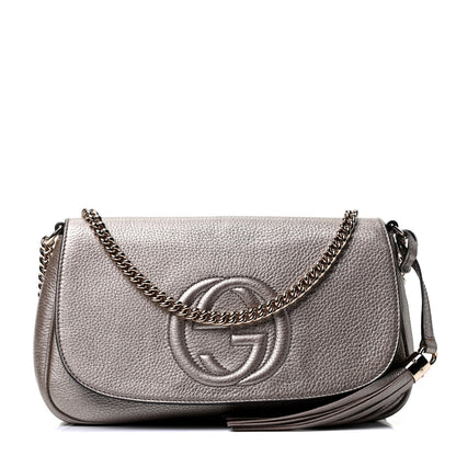 Gucci Metallic Pebbled Calfskin Medium Soho Flap Crossbody Golden Beige 1 of 4