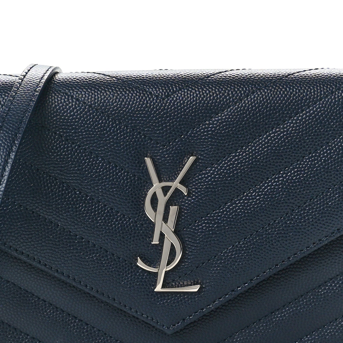 Grain De Poudre Matelasse Chevron Monogram Envelope Chain Wallet Navy