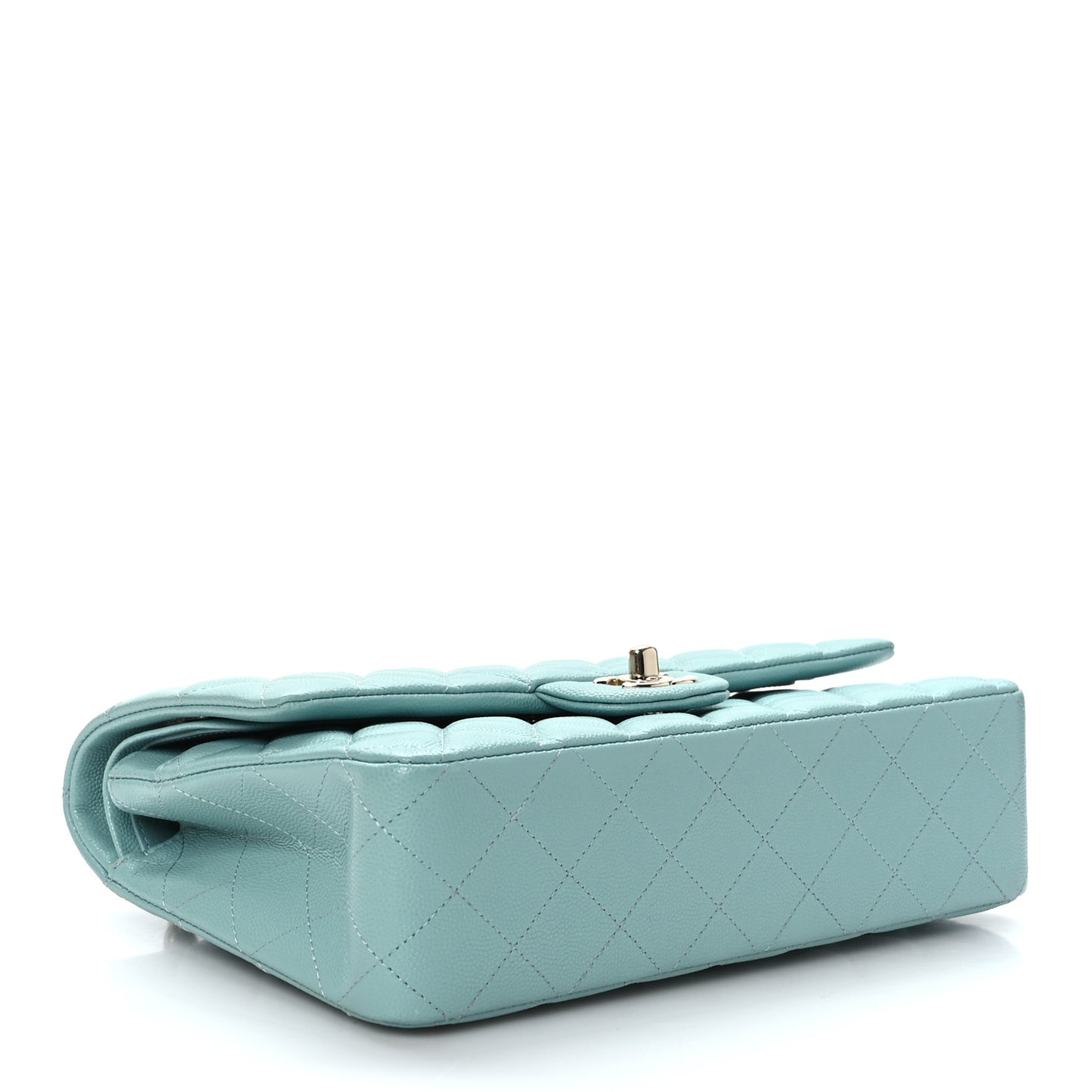 Caviar Quilted Medium Double Flap Light Blue