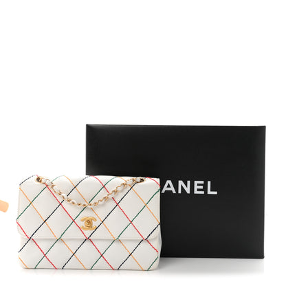 Chanel Calfskin Rainbow Stitched Medium Flap White Multicolor 11 of 11