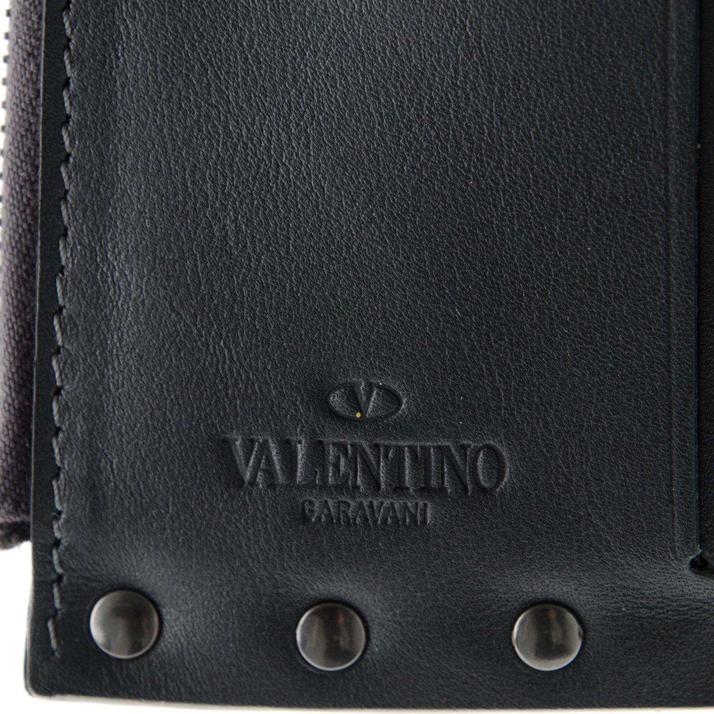 Calfskin Rockstud Card Holder with Zipper Dark Grey