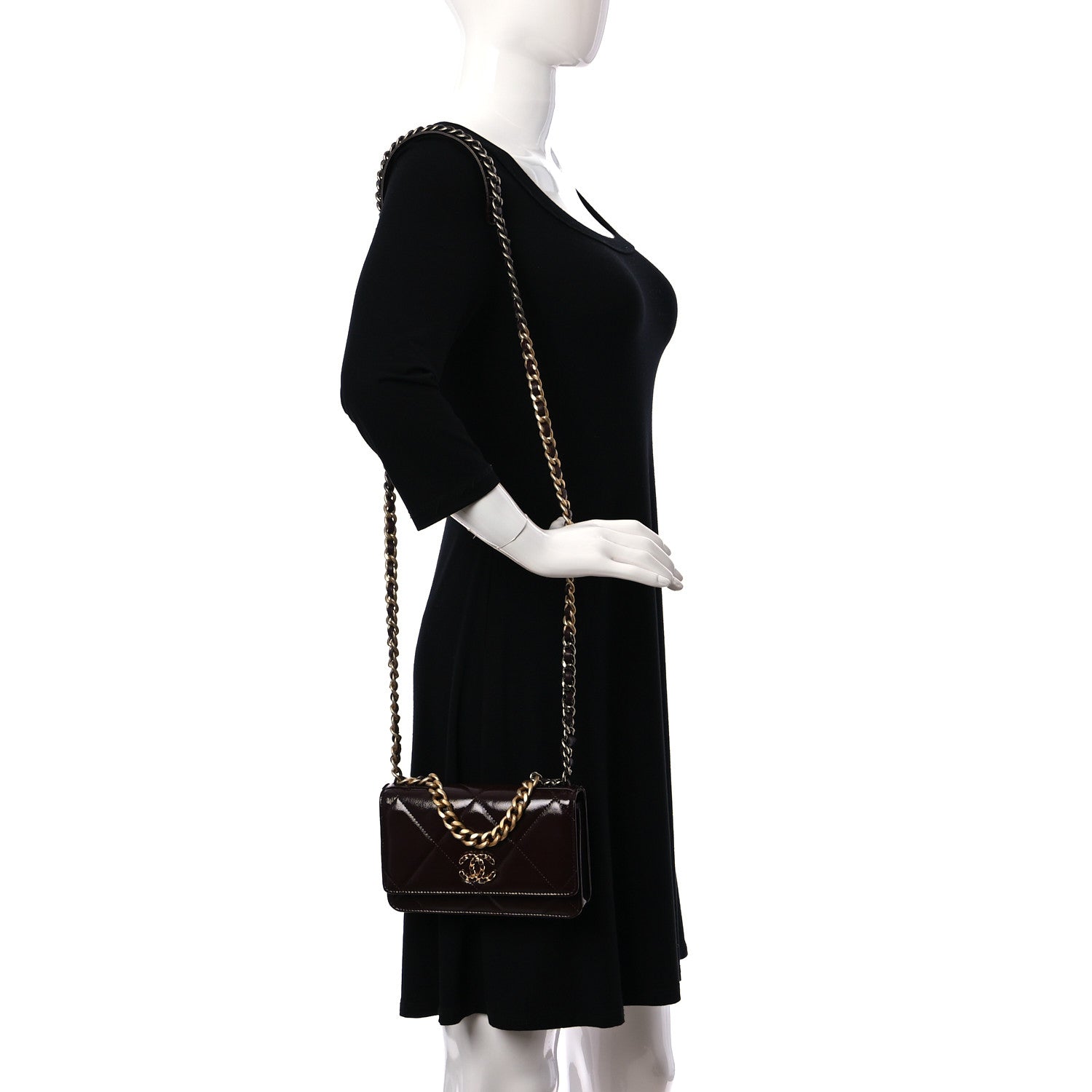 Chanel Shiny Crumpled Calfskin Quilted Chanel 19 Wallet On Chain WOC Burgundy 2 of 9