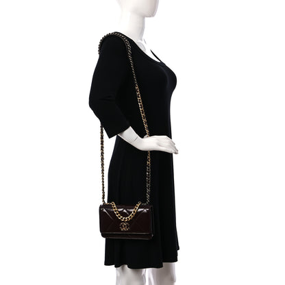 Chanel Shiny Crumpled Calfskin Quilted Chanel 19 Wallet On Chain WOC Burgundy 2 of 9