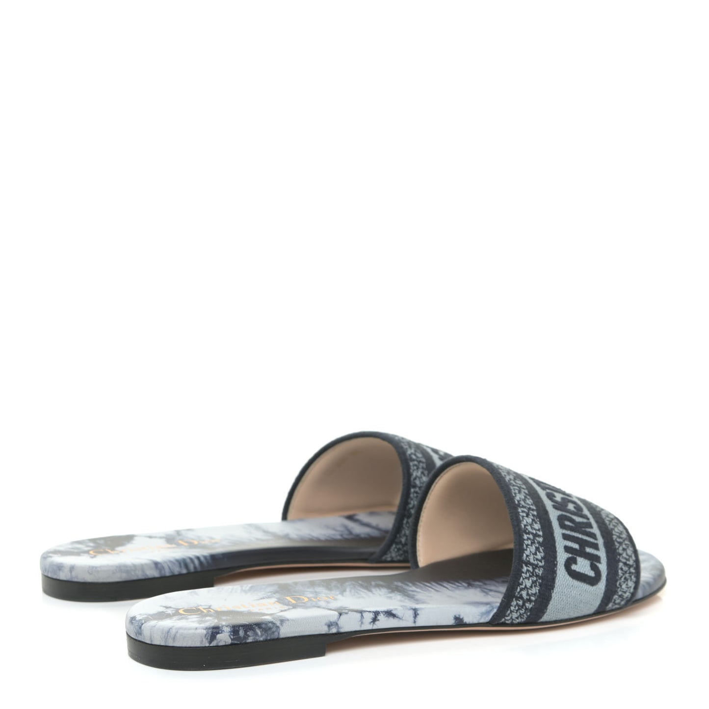Canvas Tie and Dior Embroidered Dway Flat Slide Sandals 38.5 Denim