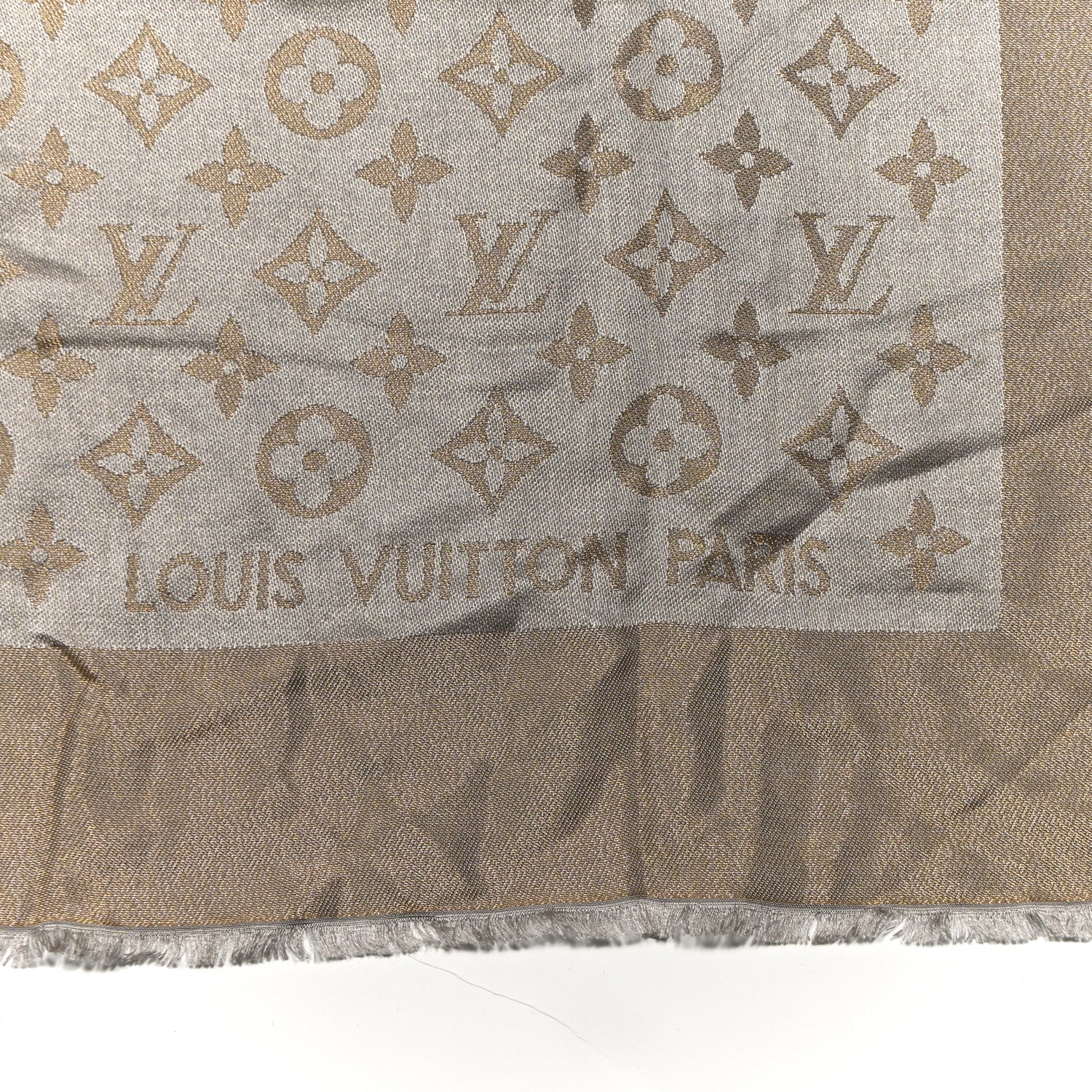 Louis Vuitton Silk Lurex Wool Monogram Shine Shawl Greige 2 of 4