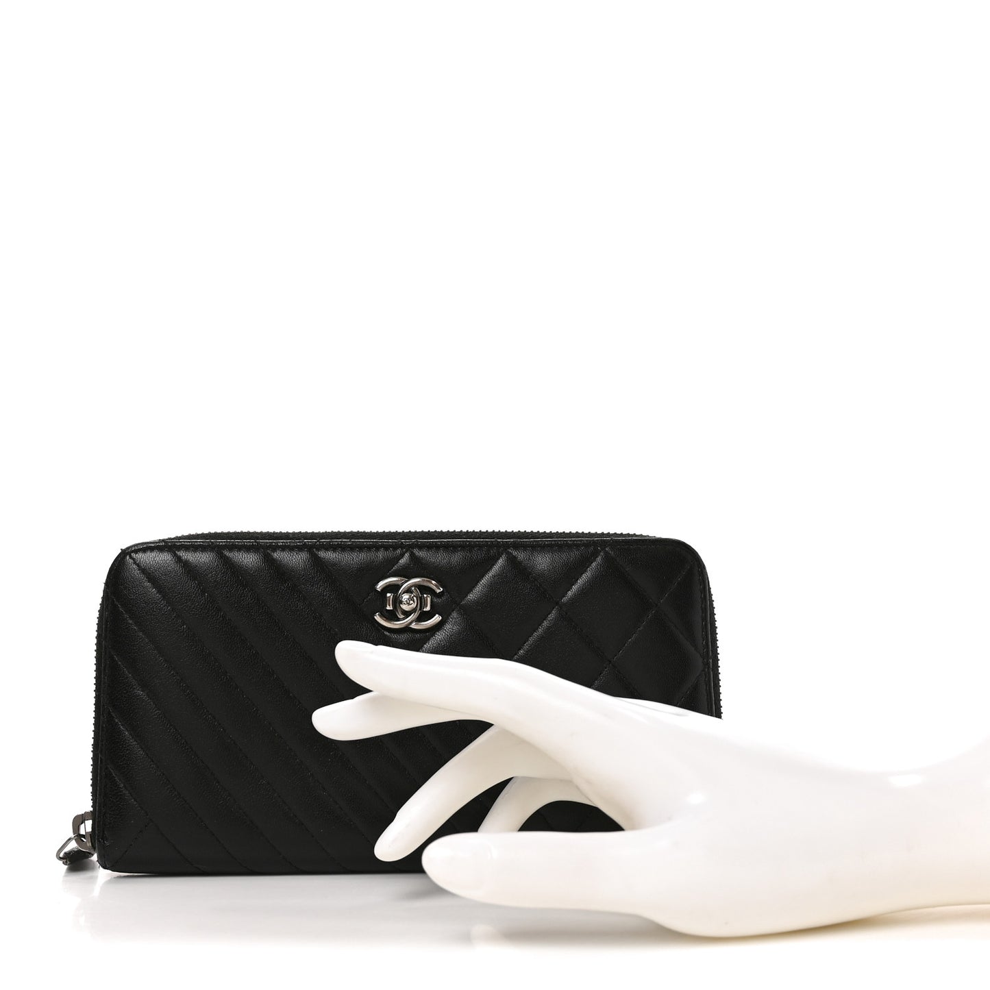 Glazed Calfskin Quilted Small Coco Boy Zip Around Wallet Black