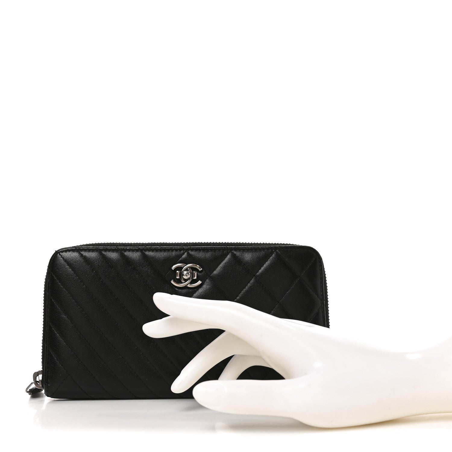 Chanel Glazed Calfskin Quilted Small Coco Boy Zip Around Wallet Black 2 of 8