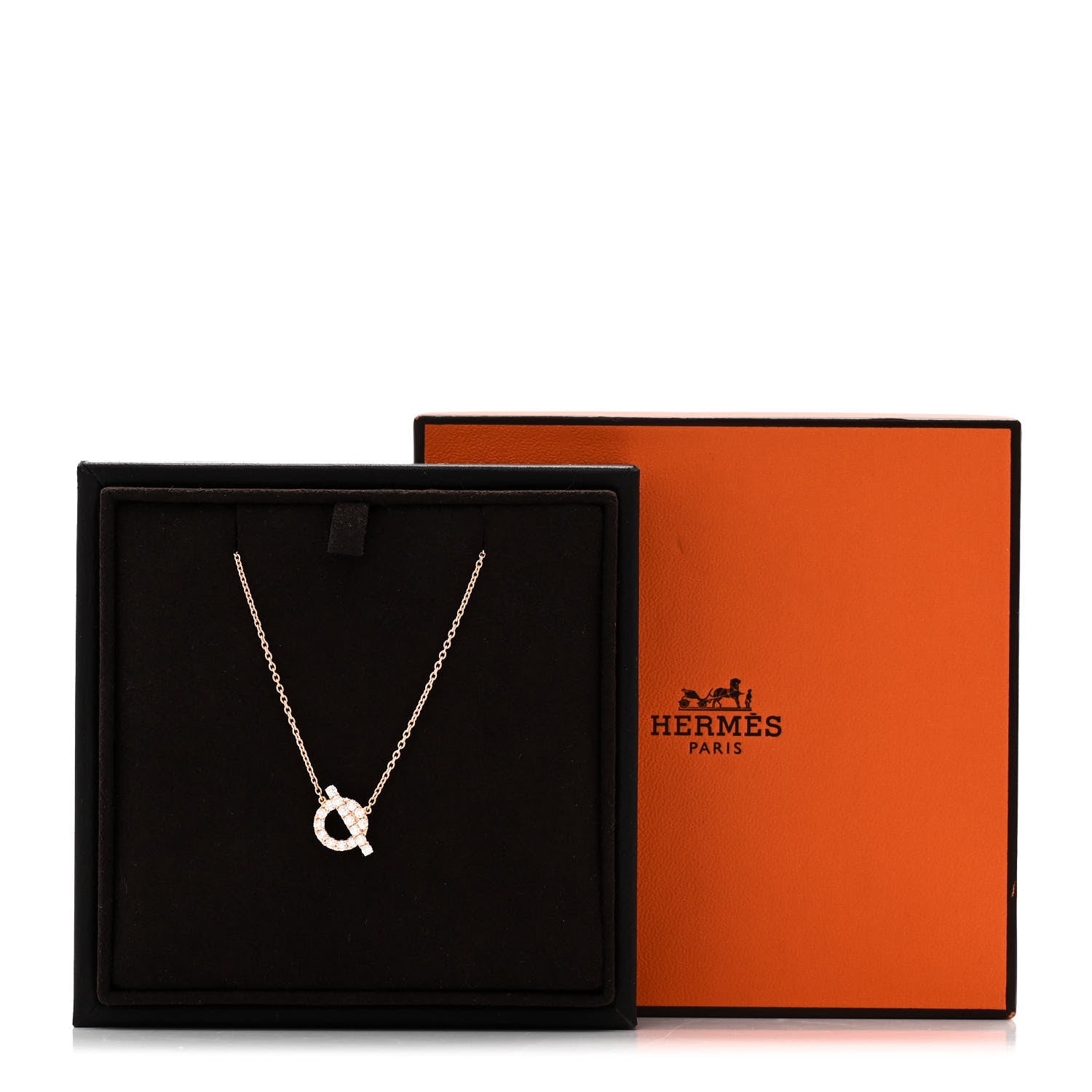 Hermes 18K Rose Gold Diamond Finesse Pendant Necklace 6 of 6