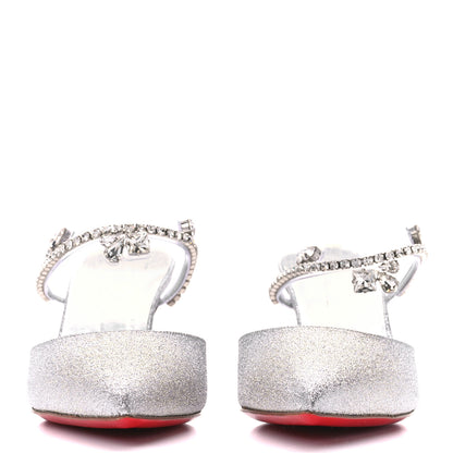 Christian Louboutin Calfskin Glitter Crystal Planet Queen 70 Mule Silver 2 of 7