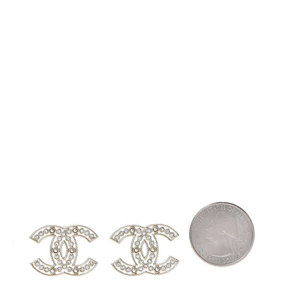 Chanel Pearl Crystal Sparkling Pearls CC Earrings Light Gold 2 of 5