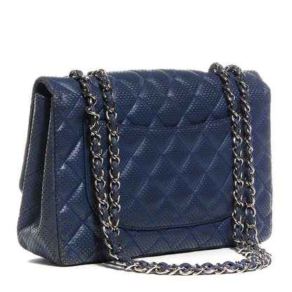 Chanel Lambskin Perforated Jumbo Single Flap Blue 3 of 8
