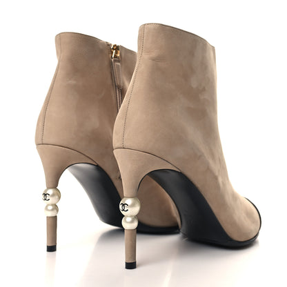 Chanel Suede Grosgrain Pearl Ankle Boots 40.5 Beige 4 of 8