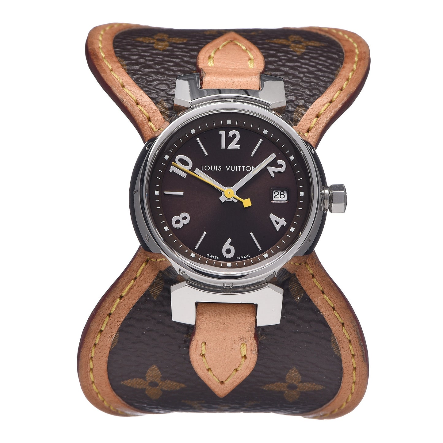 Stainless Steel Monogram 28mm Tambour Quartz Watch Brown