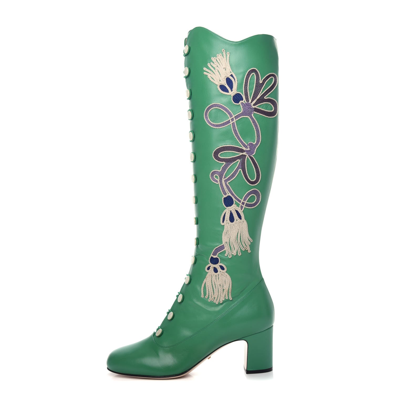 Gucci Calfskin Embroidered Amaya Knee High Boots 39 New Shamarock 1 of 11
