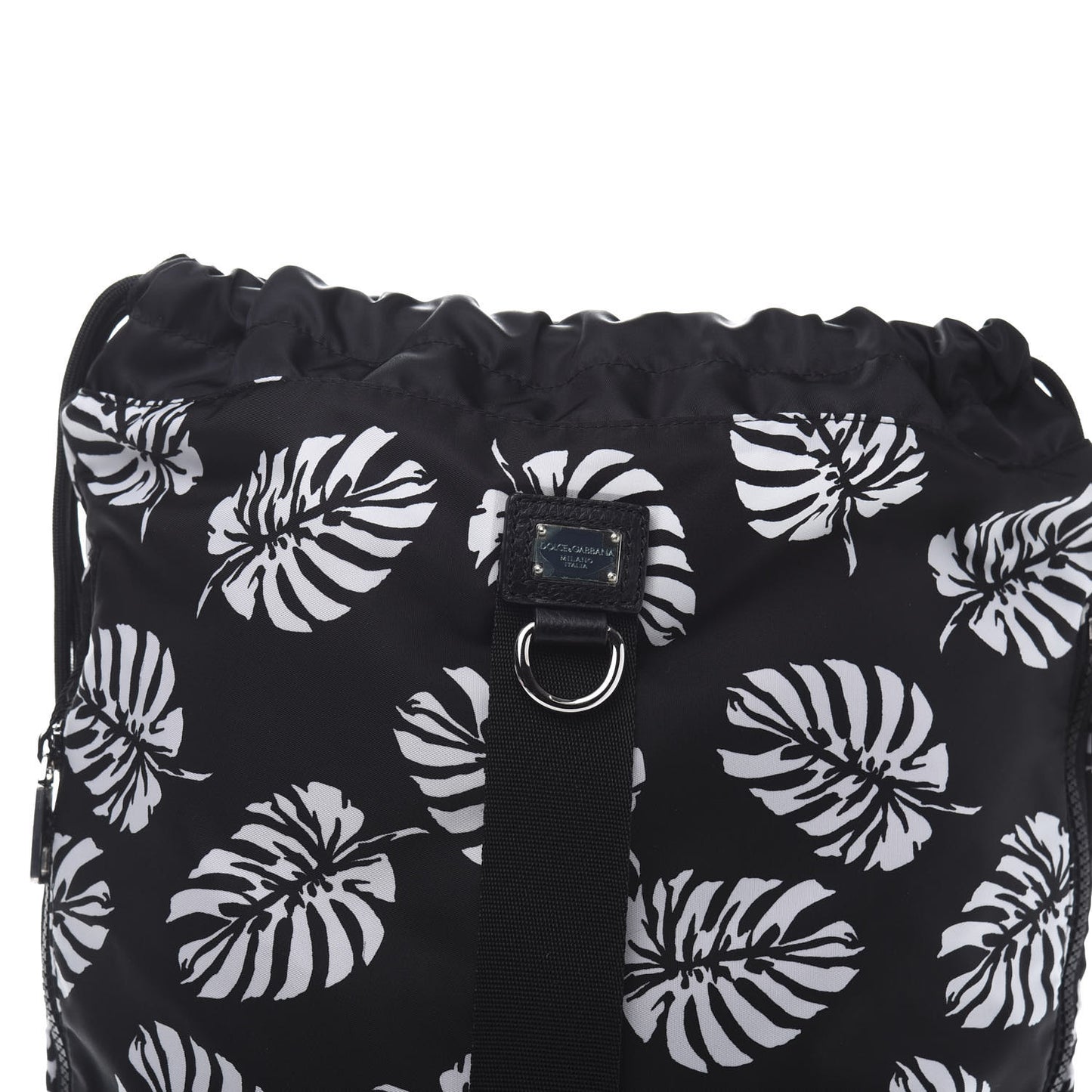 Nylon Palm Drawstring Backpack Black