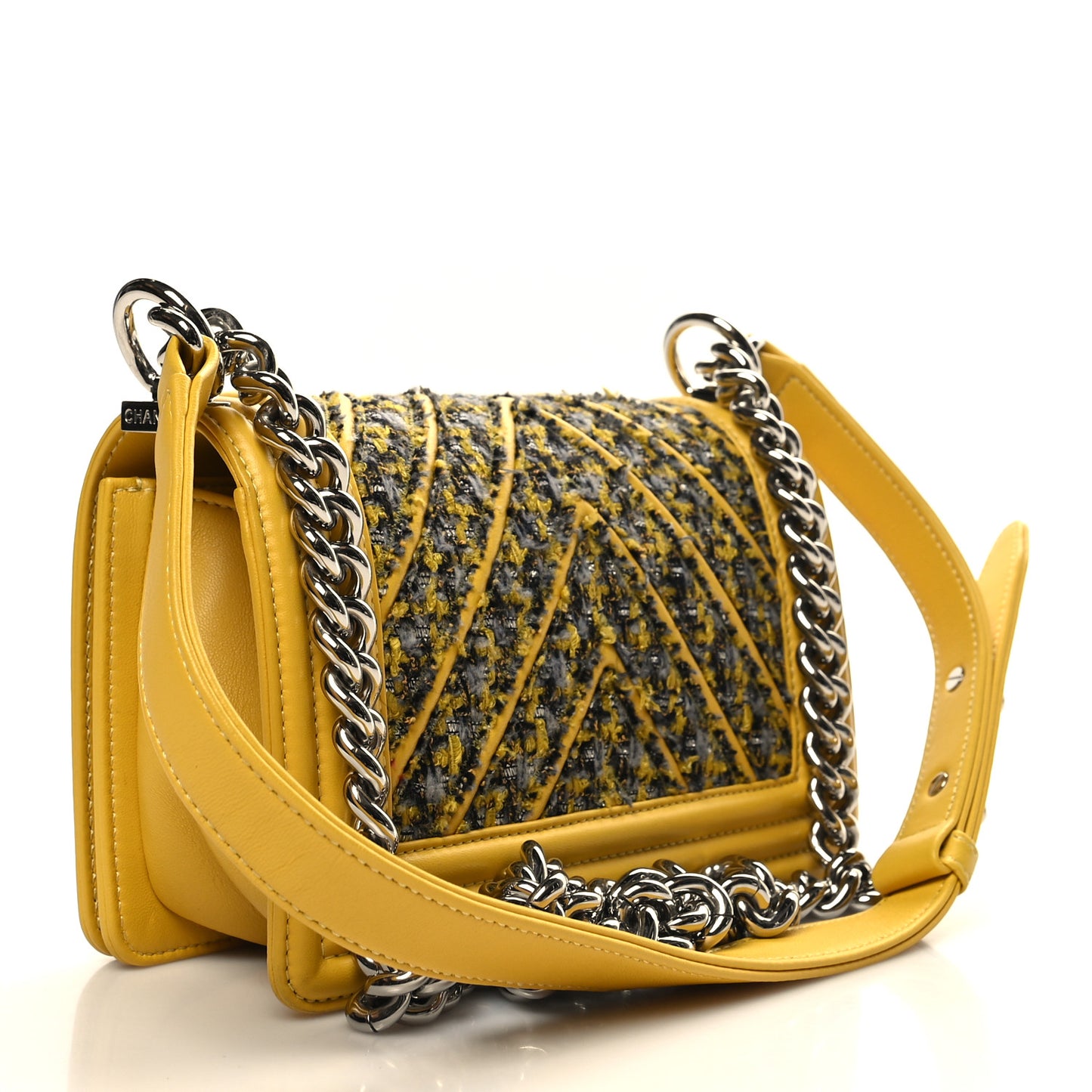Lambskin Tweed Chevron Small Boy Flap Yellow