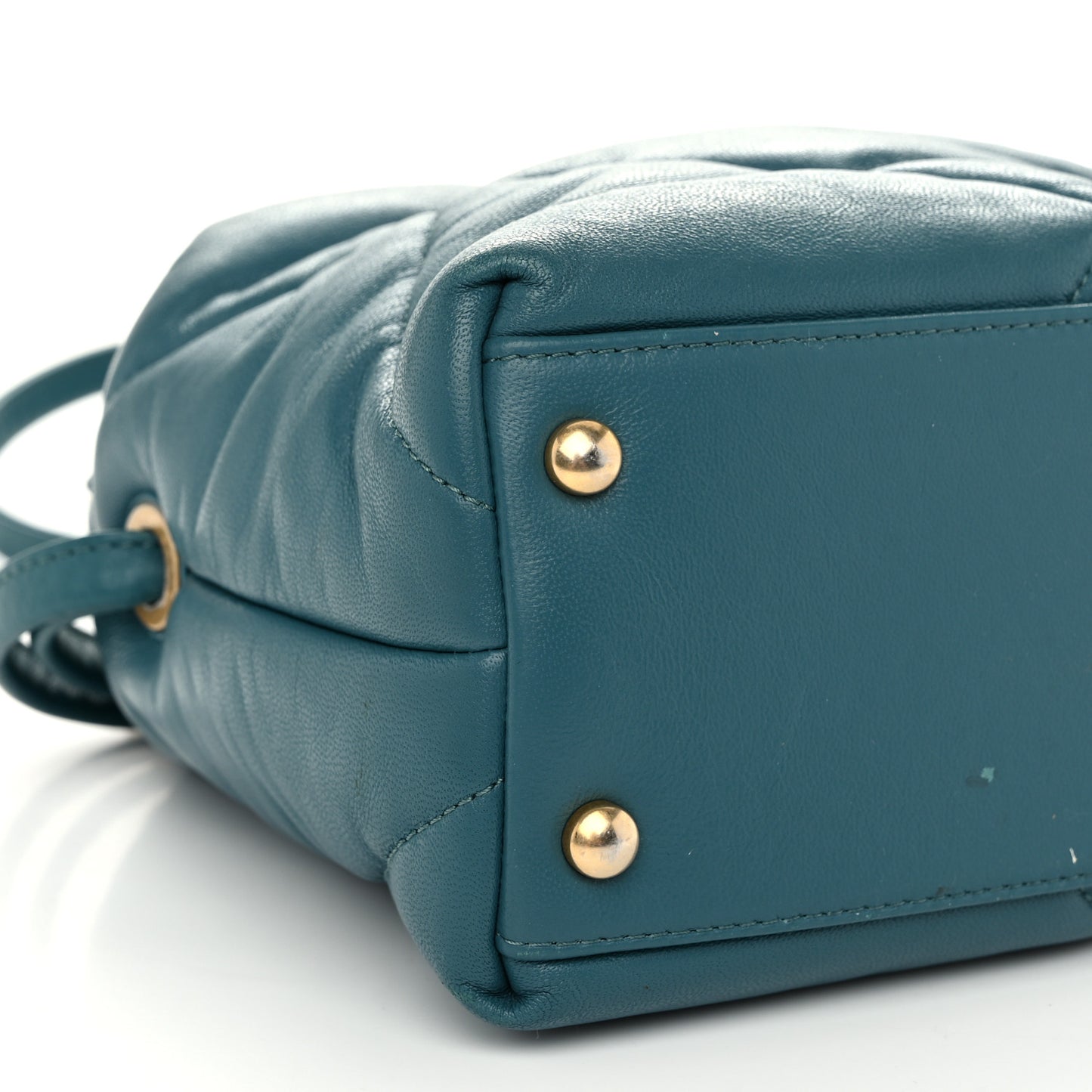 Lambskin Quilted Small Bowling Bag Turquoise