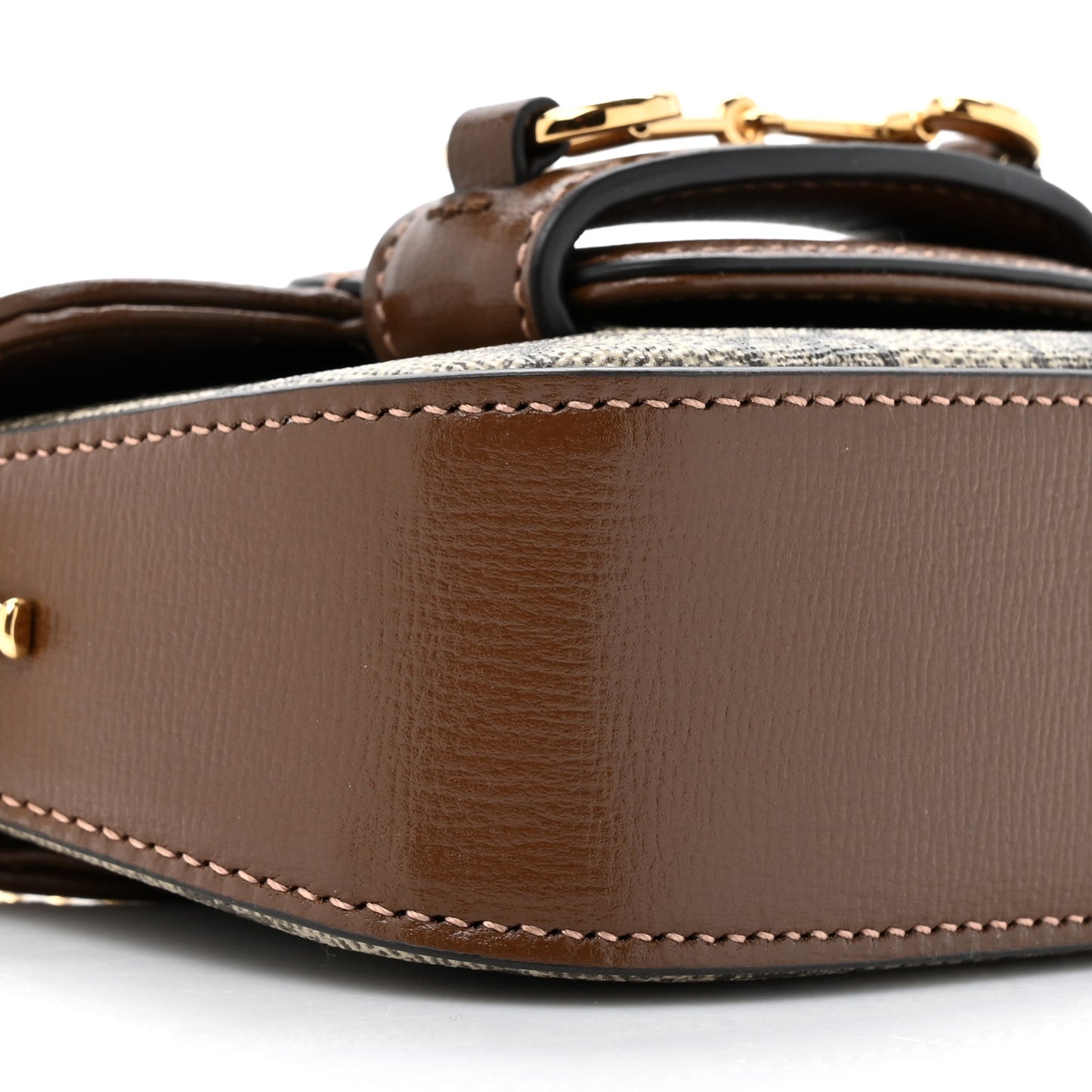 GG Supreme Monogram Azalea Calfskin Web Horsebit 1955 Wallet On Strap Beige Ebony Brown Sugar