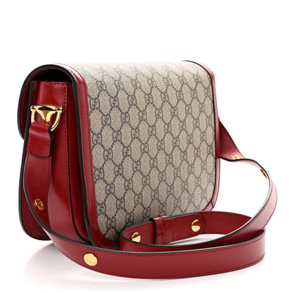 Gucci GG Supreme Monogram Azalea Calfskin Horsebit 1955 Shoulder Bag Beige Ebony New Cherry Red 3 of 11
