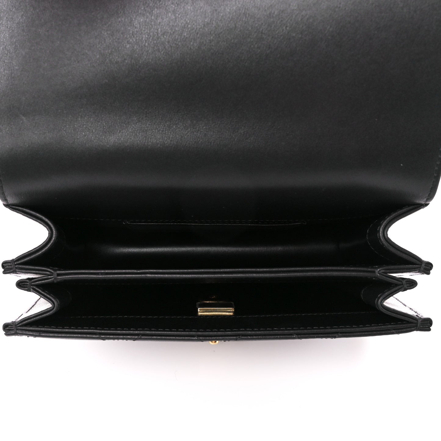 Shiny Calfskin Quilted Mini Metal Top Handle Flap Black