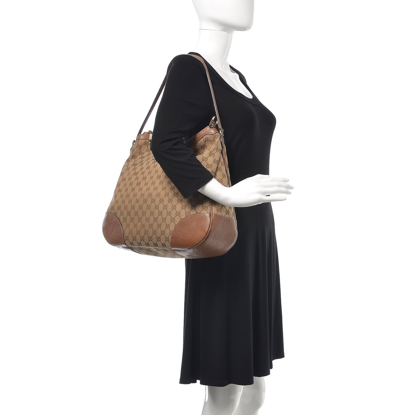 Monogram Textured Calfskin Large Bree Hobo Beige Ebony Nocciola