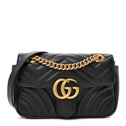 Gucci Calfskin Matelasse Mini GG Marmont Shoulder Bag Black 1 of 13