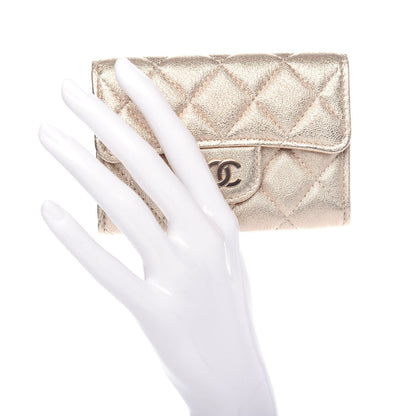 Chanel Metallic Lambskin Quilted Flap Card Holder Wallet Gold 2 of 9