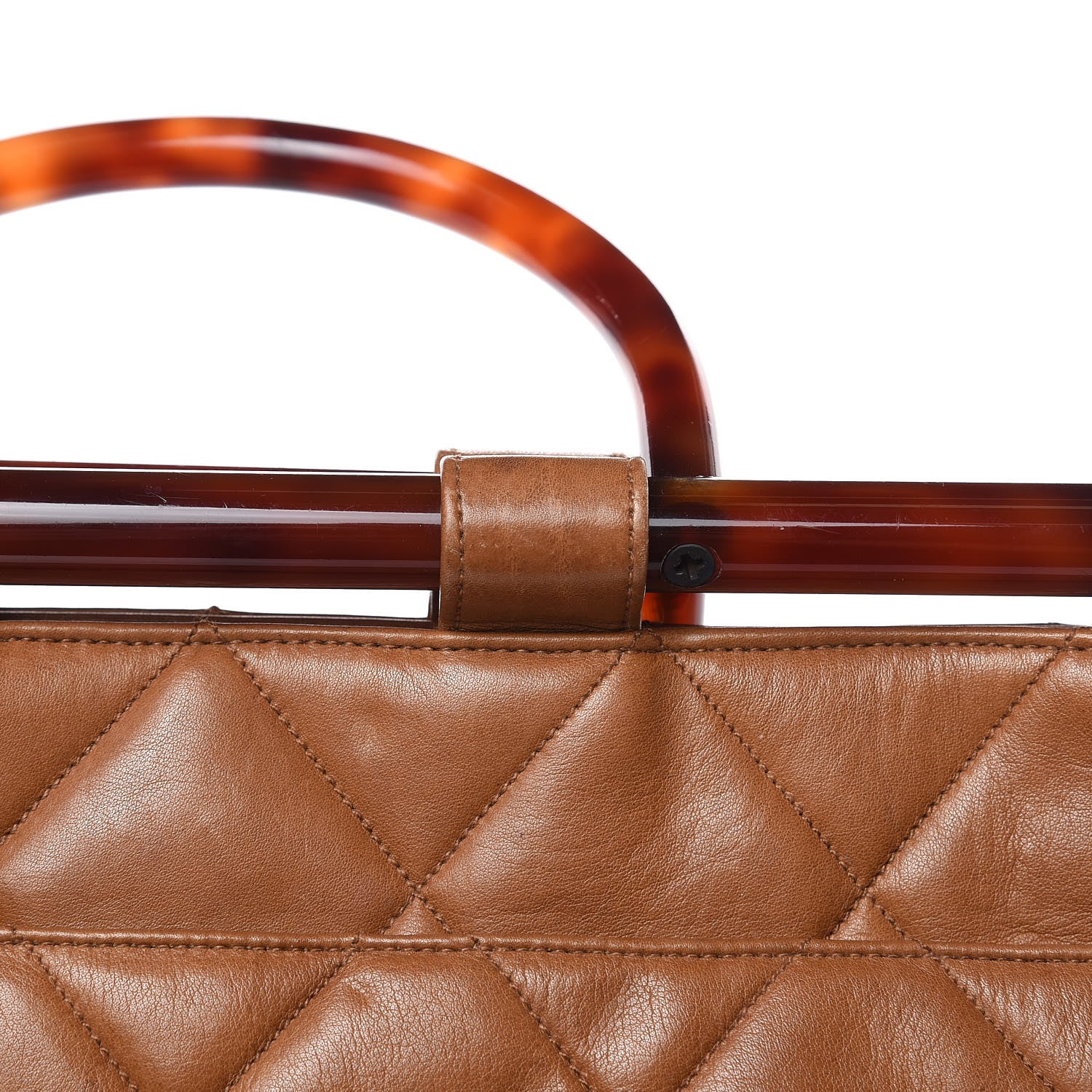 Chanel Calfskin Quilted Tortoise Handle Tote Brown 14 of 16