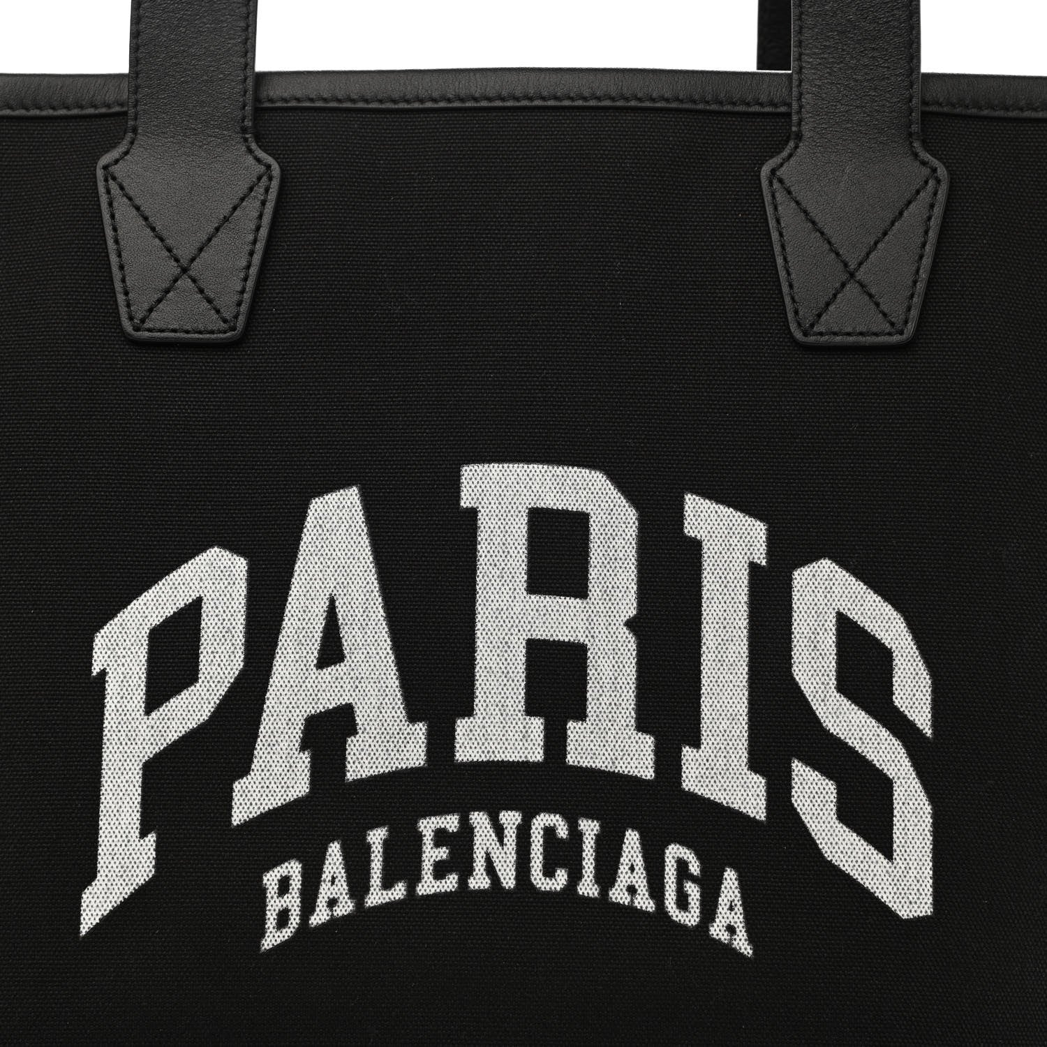 Balenciaga Cotton Canvas Calfskin Cities Paris Jumbo Small Tote Bag Black White 8 of 10